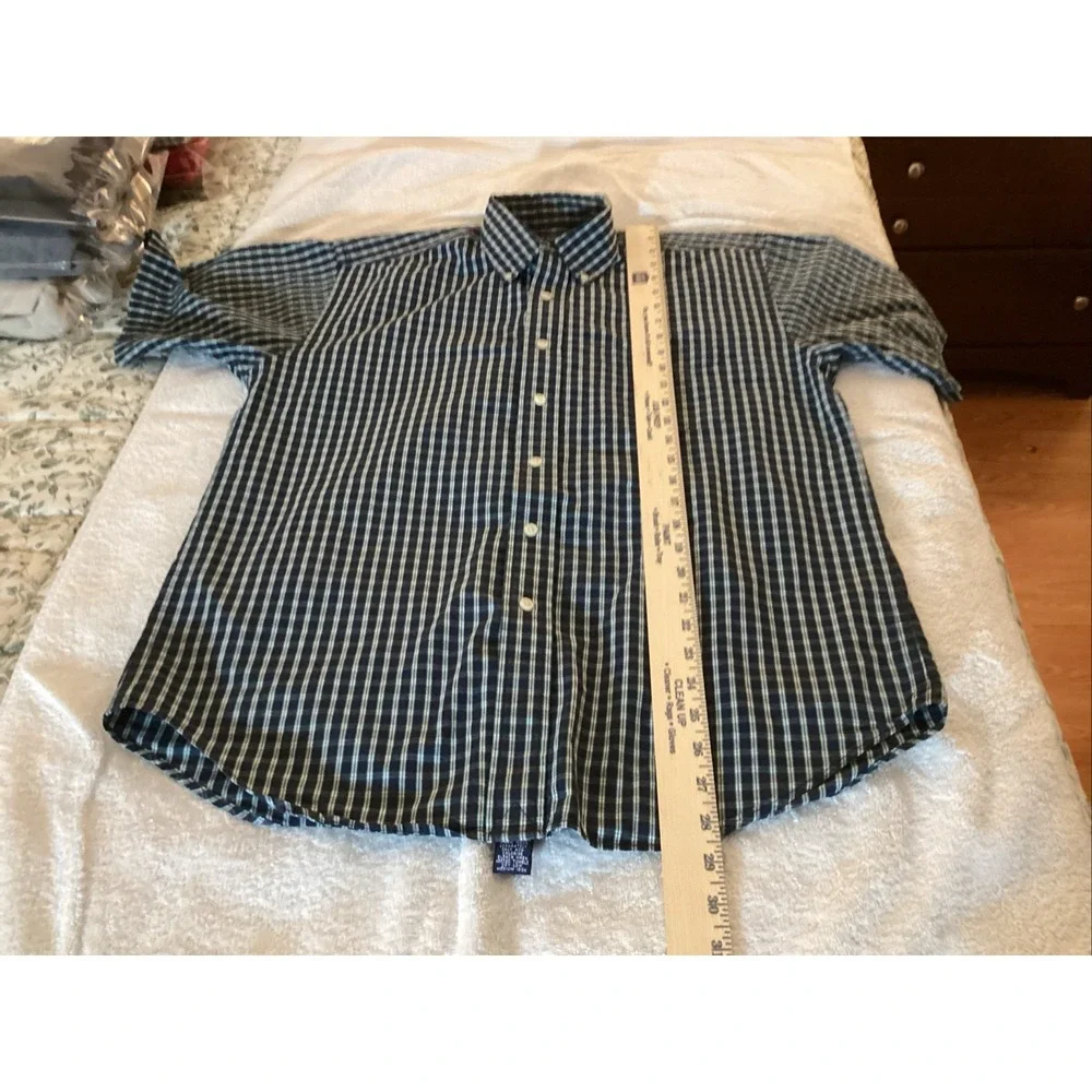 Ralph Lauren Boys Blue White Plaid S Sleeve Button Up Shirt Size XL Red Pony Vtg